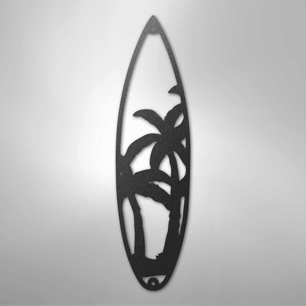 Metal Wall Art - Surfboard Palm Tree Monogram Sign