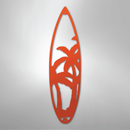 Metal Wall Art - Surfboard Palm Tree Monogram Sign Orange