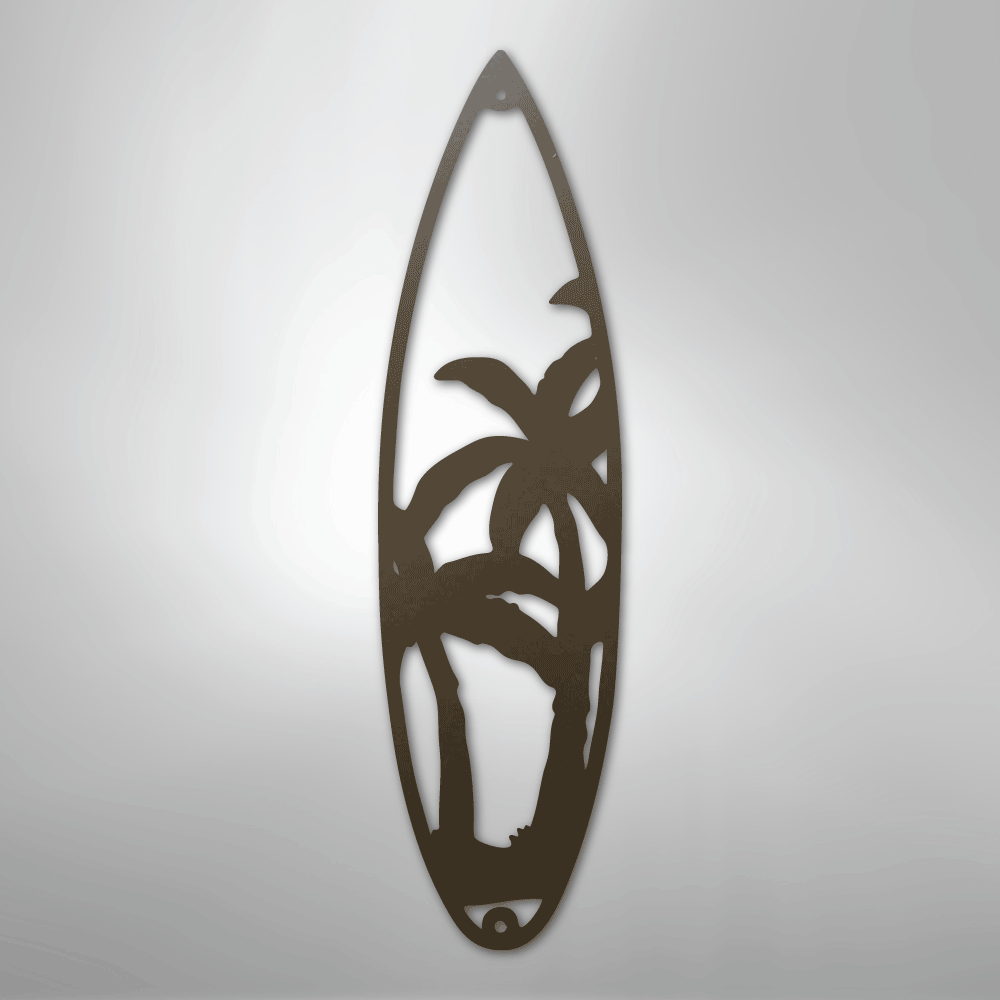 Metal Wall Art - Surfboard Palm Tree Monogram Sign Stone