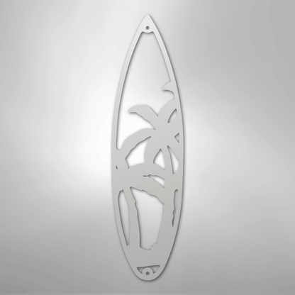 Metal Wall Art - Surfboard Palm Tree Monogram Sign White