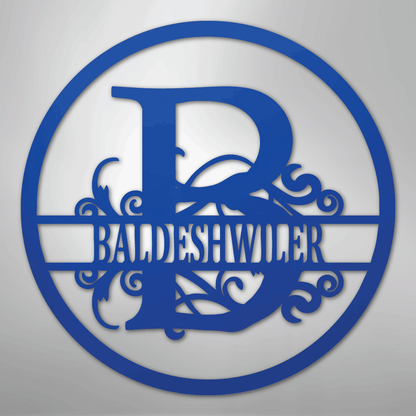 Custom Metal Wall Art - Personalized Split Circle Monogram Sign Blue