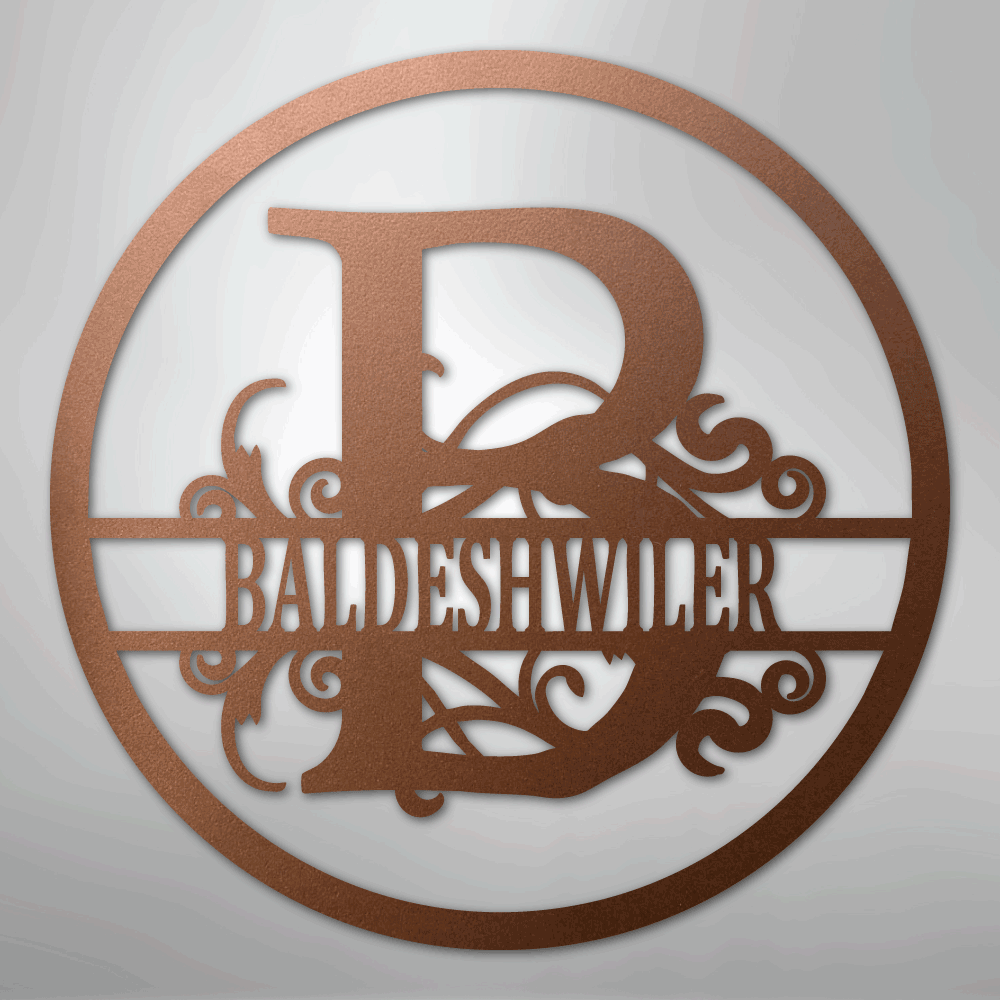 Custom Metal Wall Art - Personalized Split Circle Monogram Sign Copper