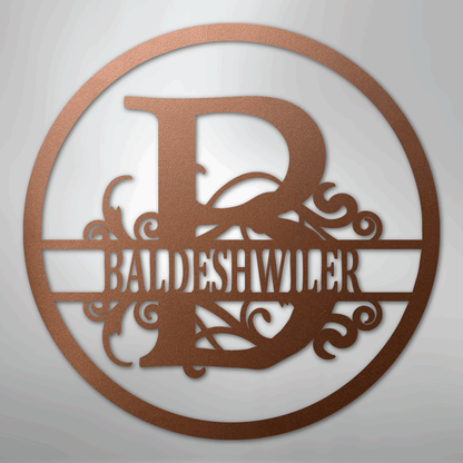 Custom Metal Wall Art - Personalized Split Circle Monogram Sign Copper