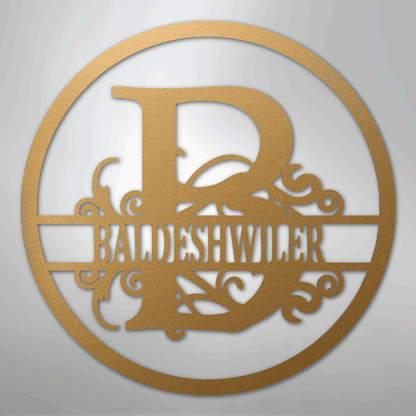 Custom Metal Wall Art - Personalized Split Circle Monogram Sign Gold