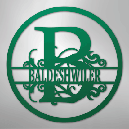 Custom Metal Wall Art - Personalized Split Circle Monogram Sign Green