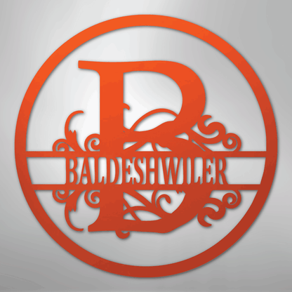 Custom Metal Wall Art - Personalized Split Circle Monogram Sign Orange