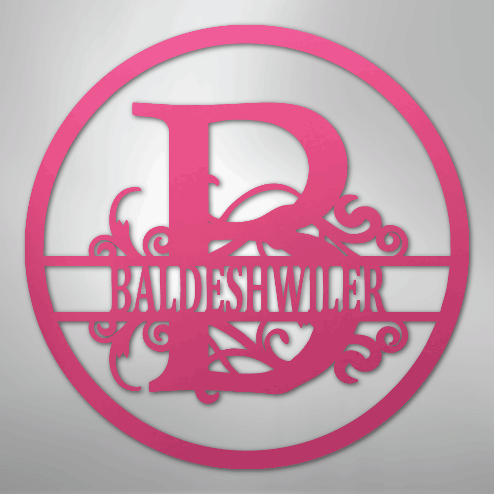 Custom Metal Wall Art - Personalized Split Circle Monogram Sign Pink
