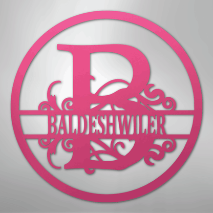 Custom Metal Wall Art - Personalized Split Circle Monogram Sign Pink