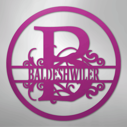 Custom Metal Wall Art - Personalized Split Circle Monogram Sign Purple