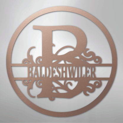 Custom Metal Wall Art - Personalized Split Circle Monogram Sign Rose