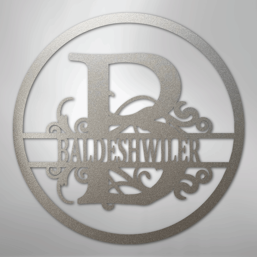 Custom Metal Wall Art - Personalized Split Circle Monogram Sign Silver