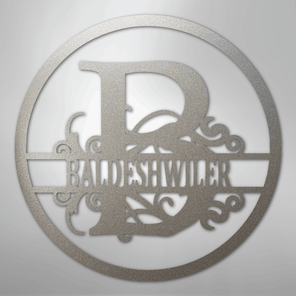 Custom Metal Wall Art - Personalized Split Circle Monogram Sign Silver