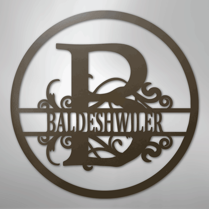 Custom Metal Wall Art - Personalized Split Circle Monogram Sign Stone