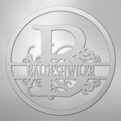 Custom Metal Wall Art - Personalized Split Circle Monogram Sign White