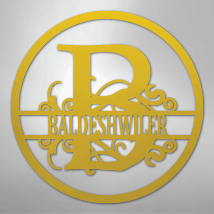 Custom Metal Wall Art - Personalized Split Circle Monogram Sign Yellow