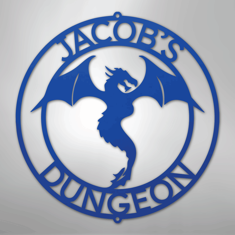 Custom Metal Wall Art - Personalized Dragon Sign Blue