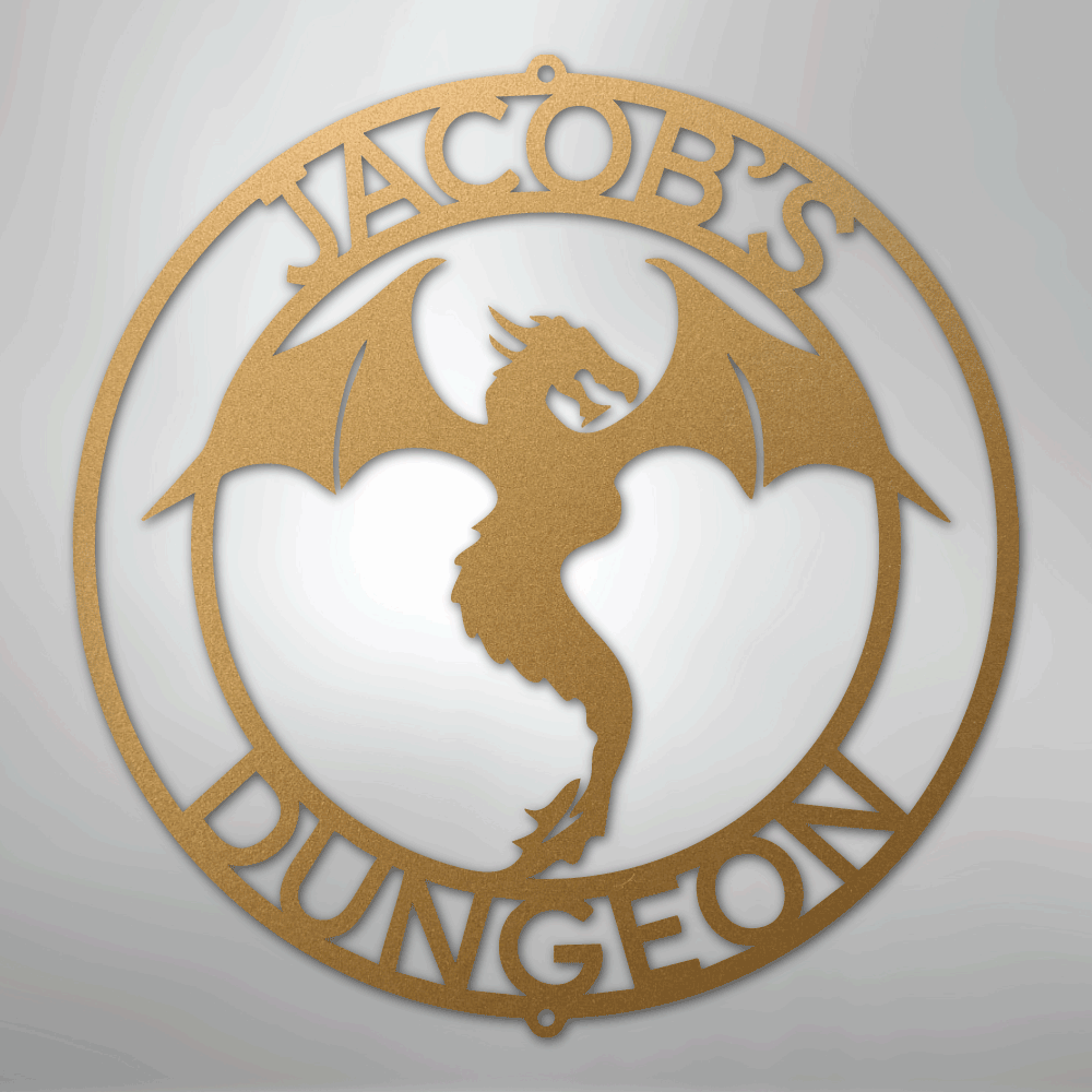 Custom Metal Wall Art - Personalized Dragon Sign Gold
