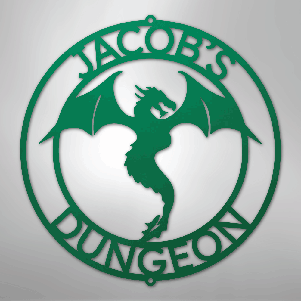 Custom Metal Wall Art - Personalized Dragon Sign Green