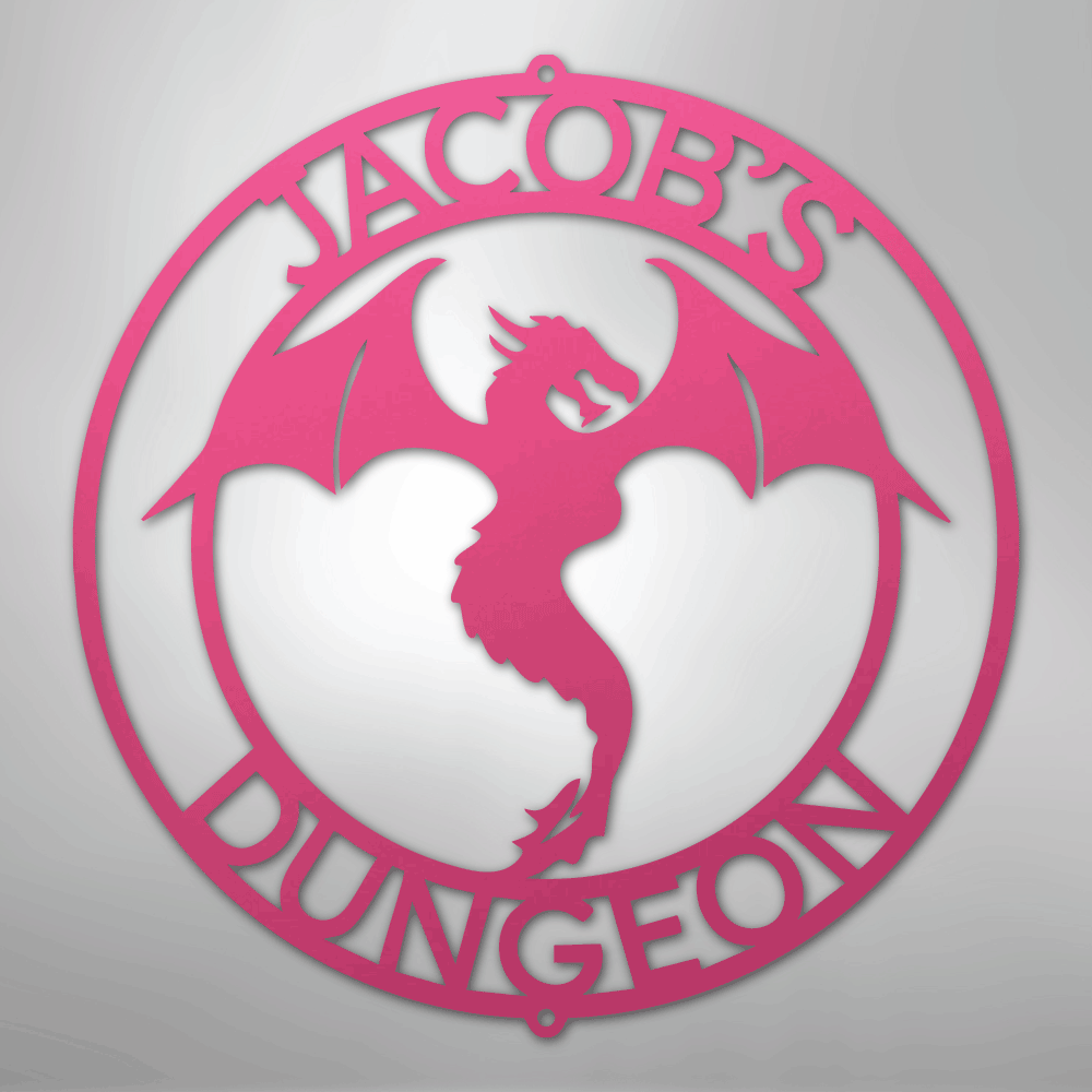 Custom Metal Wall Art - Personalized Dragon Sign Pink