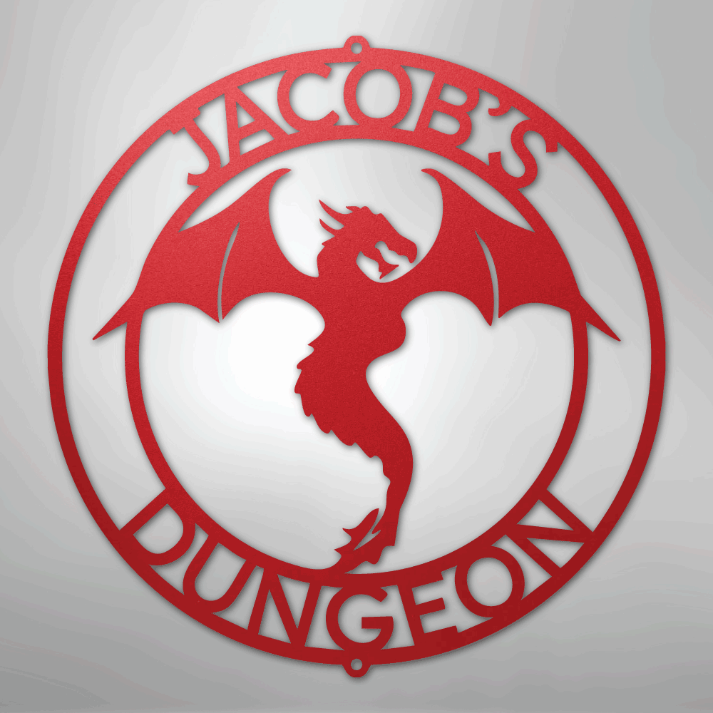 Custom Metal Wall Art - Personalized Dragon Sign Red