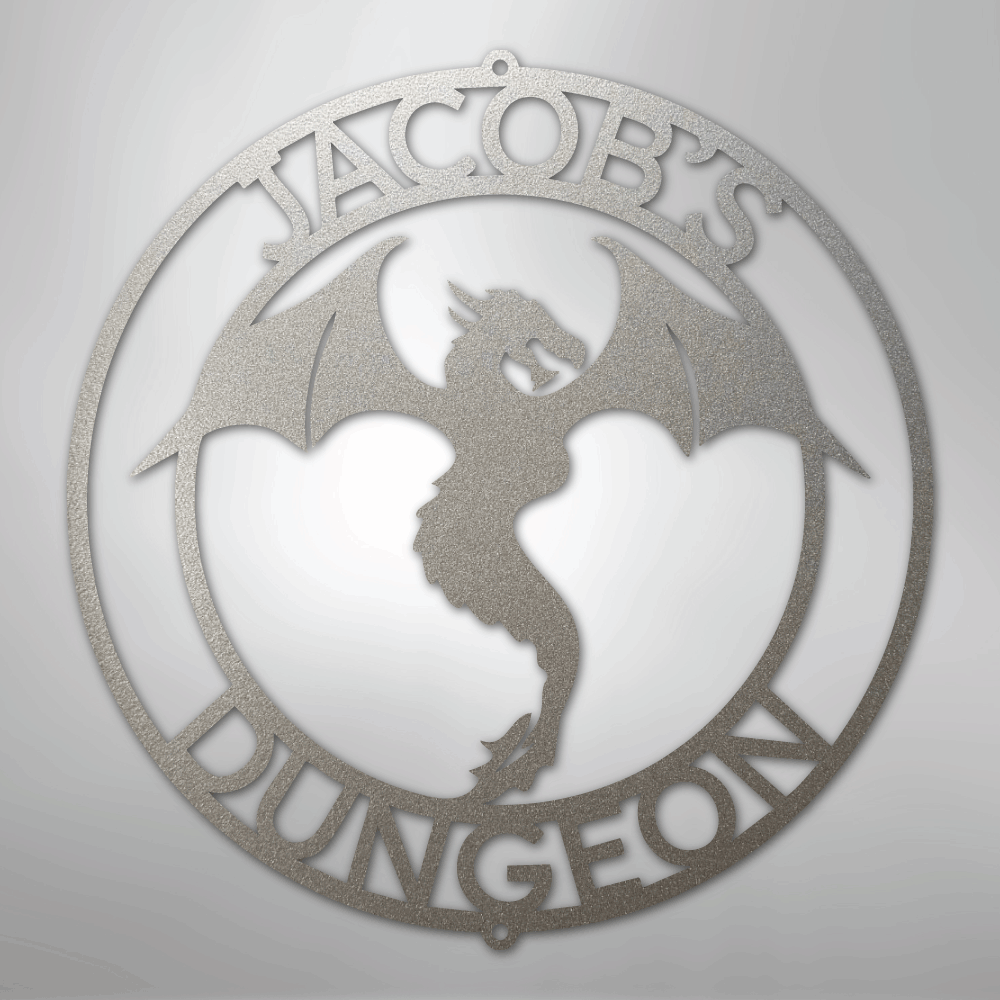 Custom Metal Wall Art - Personalized Dragon Sign Silver