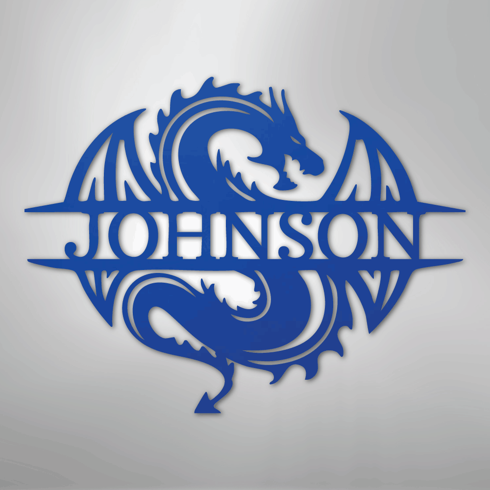 Custom Metal Wall Art - Personalized Celtic Dragon Monogram Sign Blue