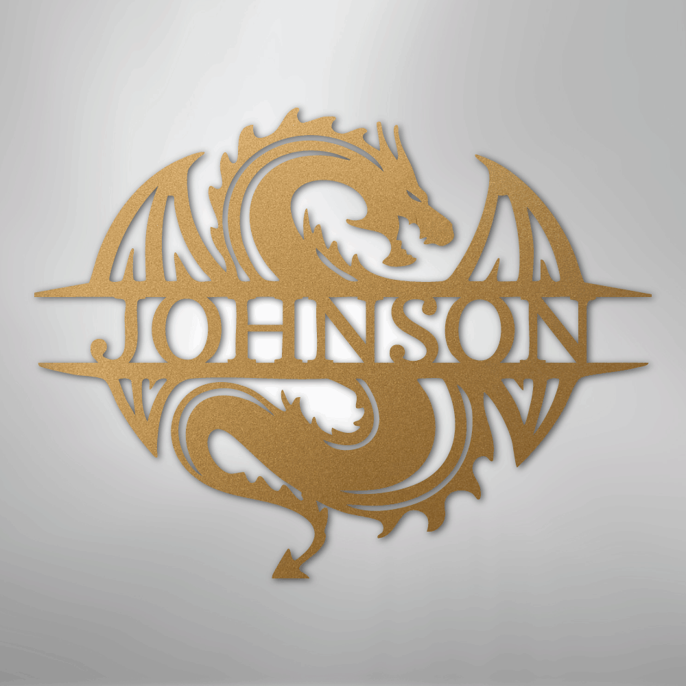 Custom Metal Wall Art - Personalized Celtic Dragon Monogram Sign Gold