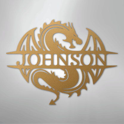 Custom Metal Wall Art - Personalized Celtic Dragon Monogram Sign Gold