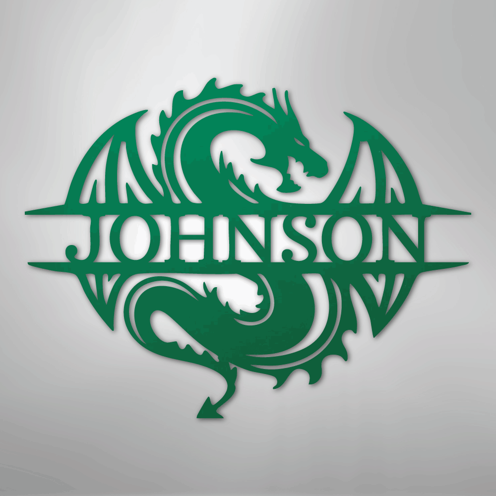 Custom Metal Wall Art - Personalized Celtic Dragon Monogram Sign Green