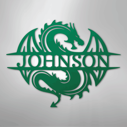 Custom Metal Wall Art - Personalized Celtic Dragon Monogram Sign Green