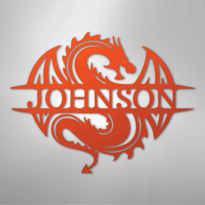 Custom Metal Wall Art - Personalized Celtic Dragon Monogram Sign Orange