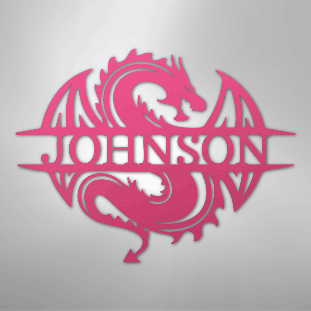 Custom Metal Wall Art - Personalized Celtic Dragon Monogram Sign Pink