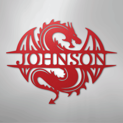 Custom Metal Wall Art - Personalized Celtic Dragon Monogram Sign Red