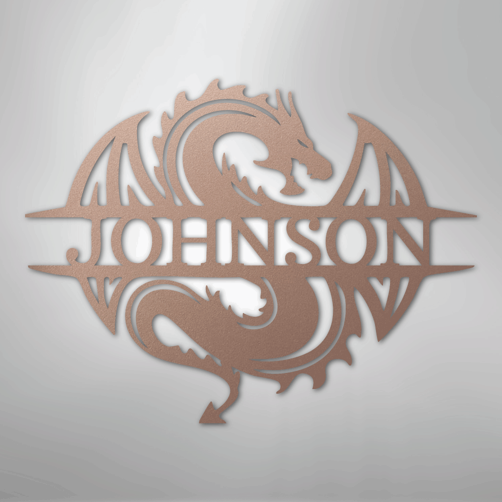 Custom Metal Wall Art - Personalized Celtic Dragon Monogram Sign Rose