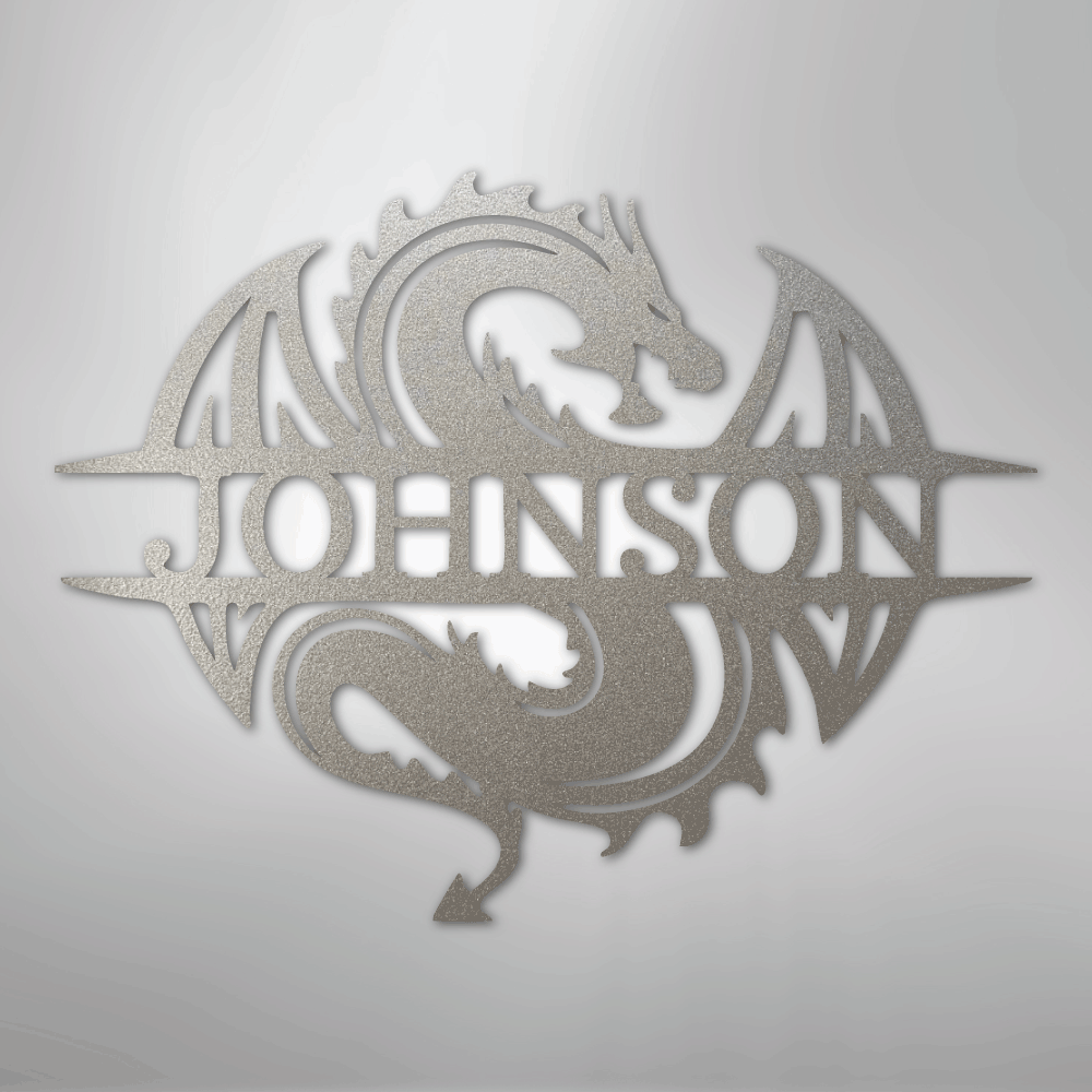Custom Metal Wall Art - Personalized Celtic Dragon Monogram Sign Silver