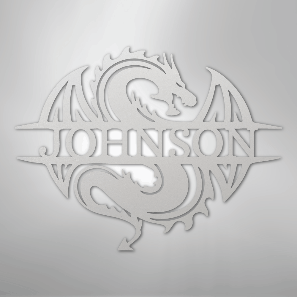 Custom Metal Wall Art - Personalized Celtic Dragon Monogram Sign White