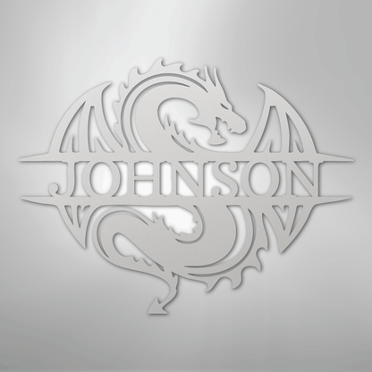 Custom Metal Wall Art - Personalized Celtic Dragon Monogram Sign White