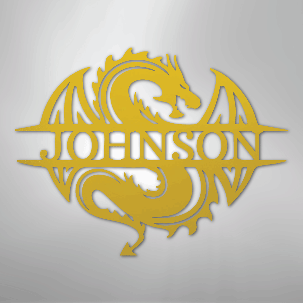 Custom Metal Wall Art - Personalized Celtic Dragon Monogram Sign Yellow