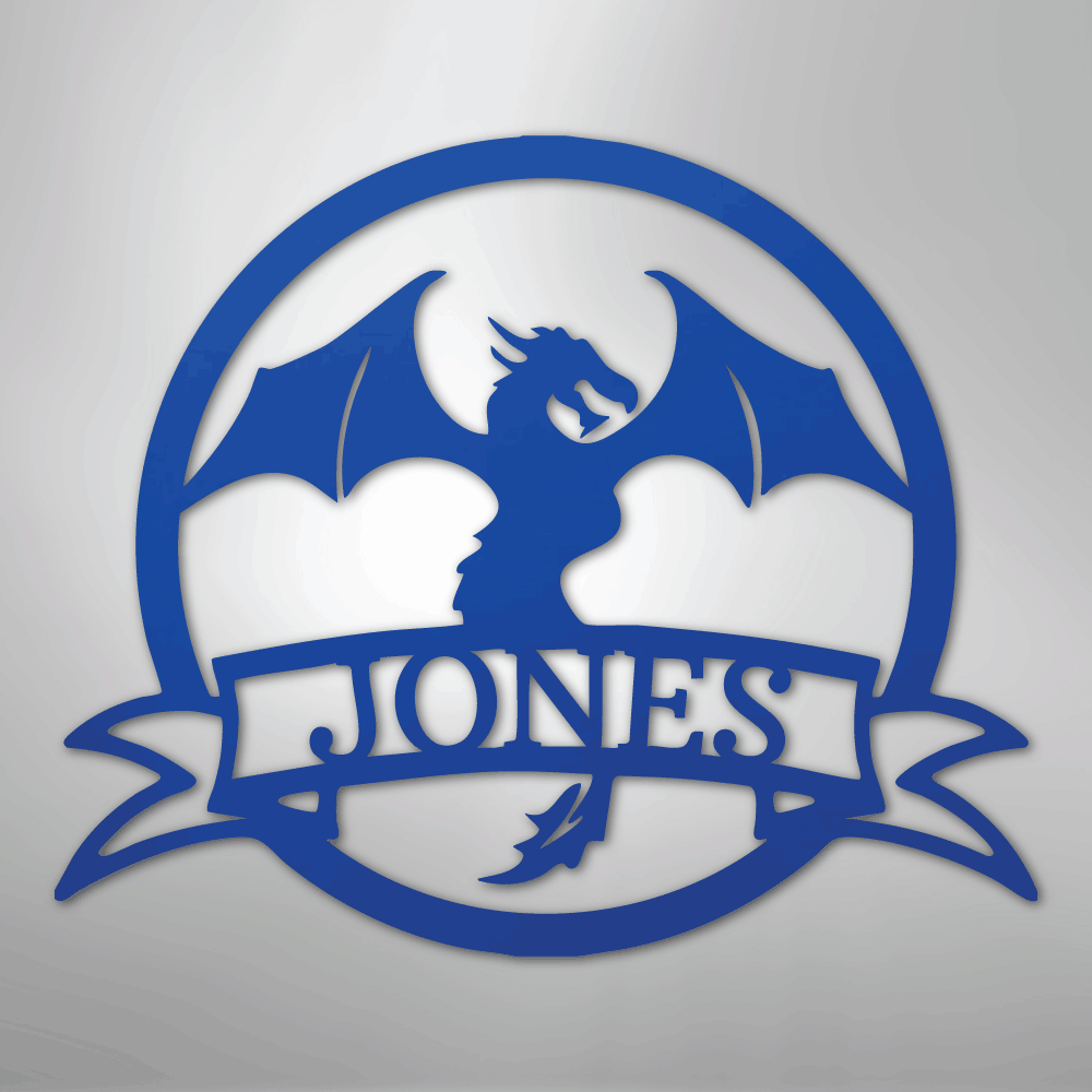 Custom Metal Wall Art - Personalized Dragon Name Sign Blue