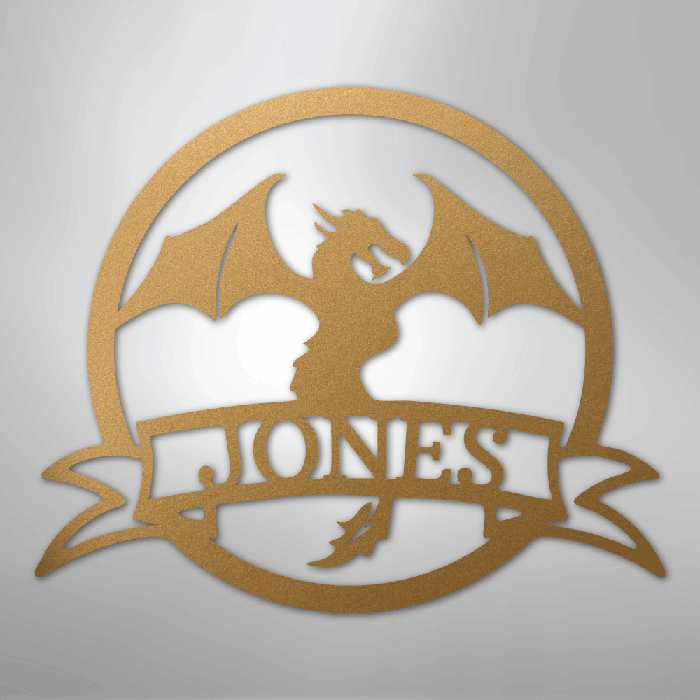 Custom Metal Wall Art - Personalized Dragon Name Sign Gold