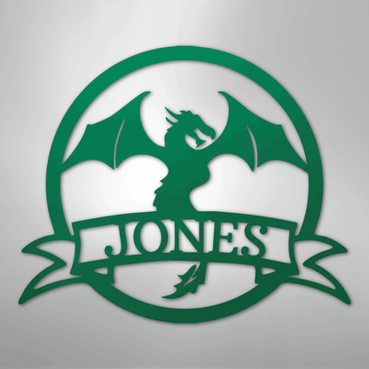 Custom Metal Wall Art - Personalized Dragon Name Sign Green