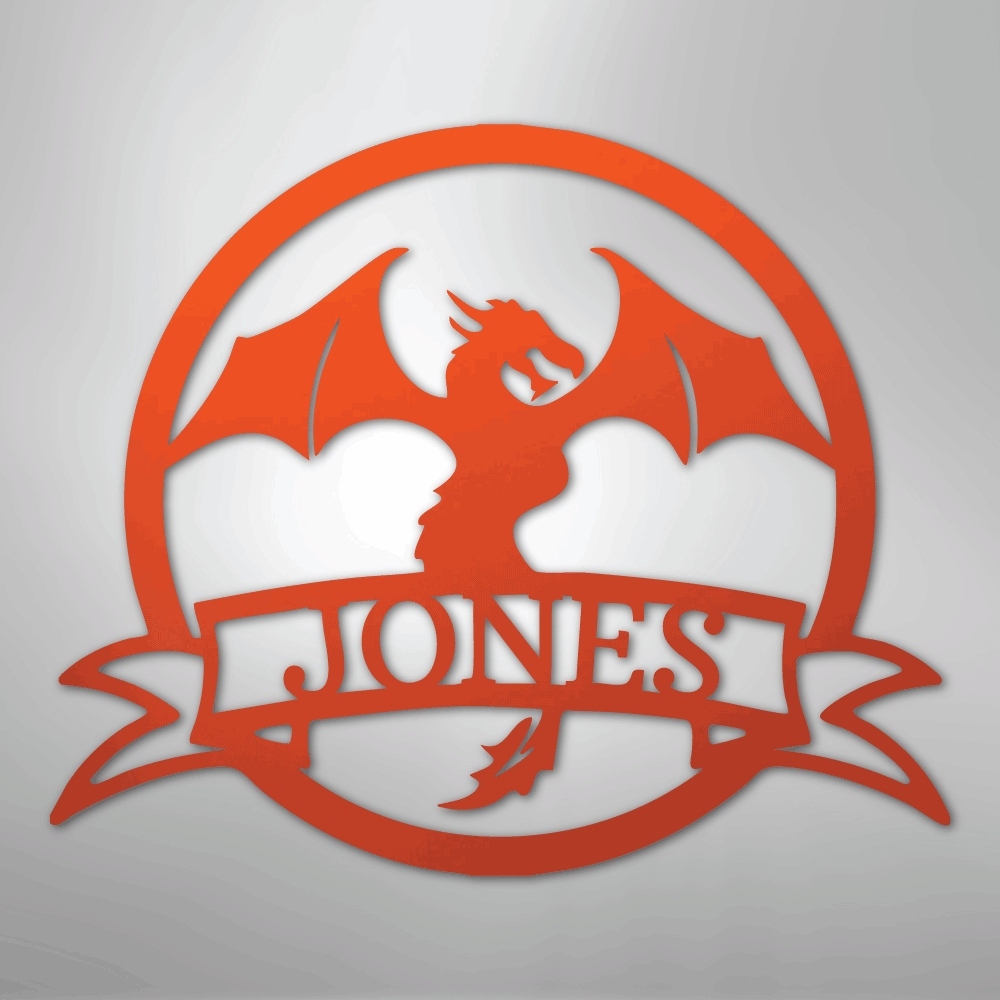 Custom Metal Wall Art - Personalized Dragon Name Sign Orange
