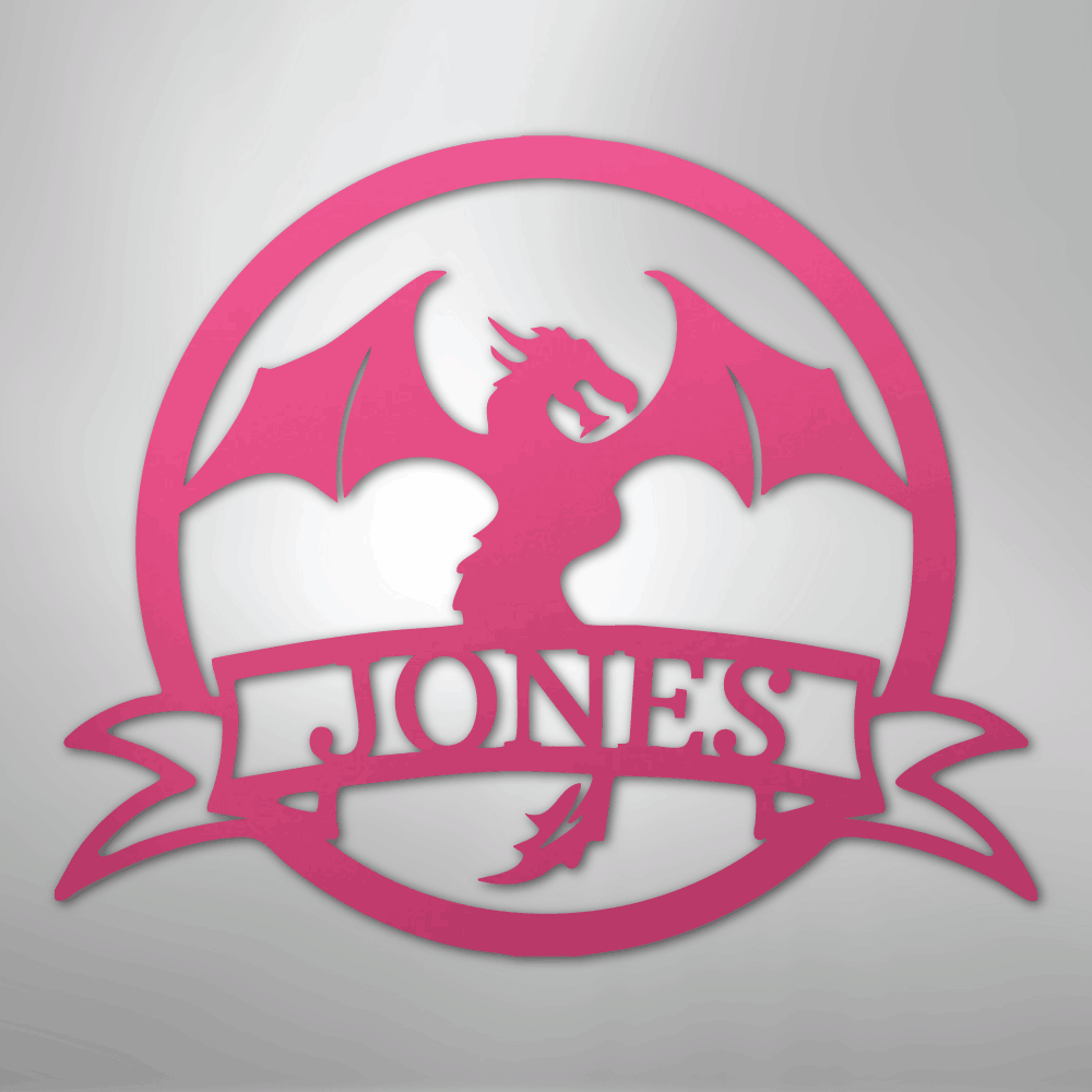 Custom Metal Wall Art - Personalized Dragon Name Sign Pink