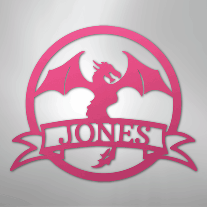 Custom Metal Wall Art - Personalized Dragon Name Sign Pink
