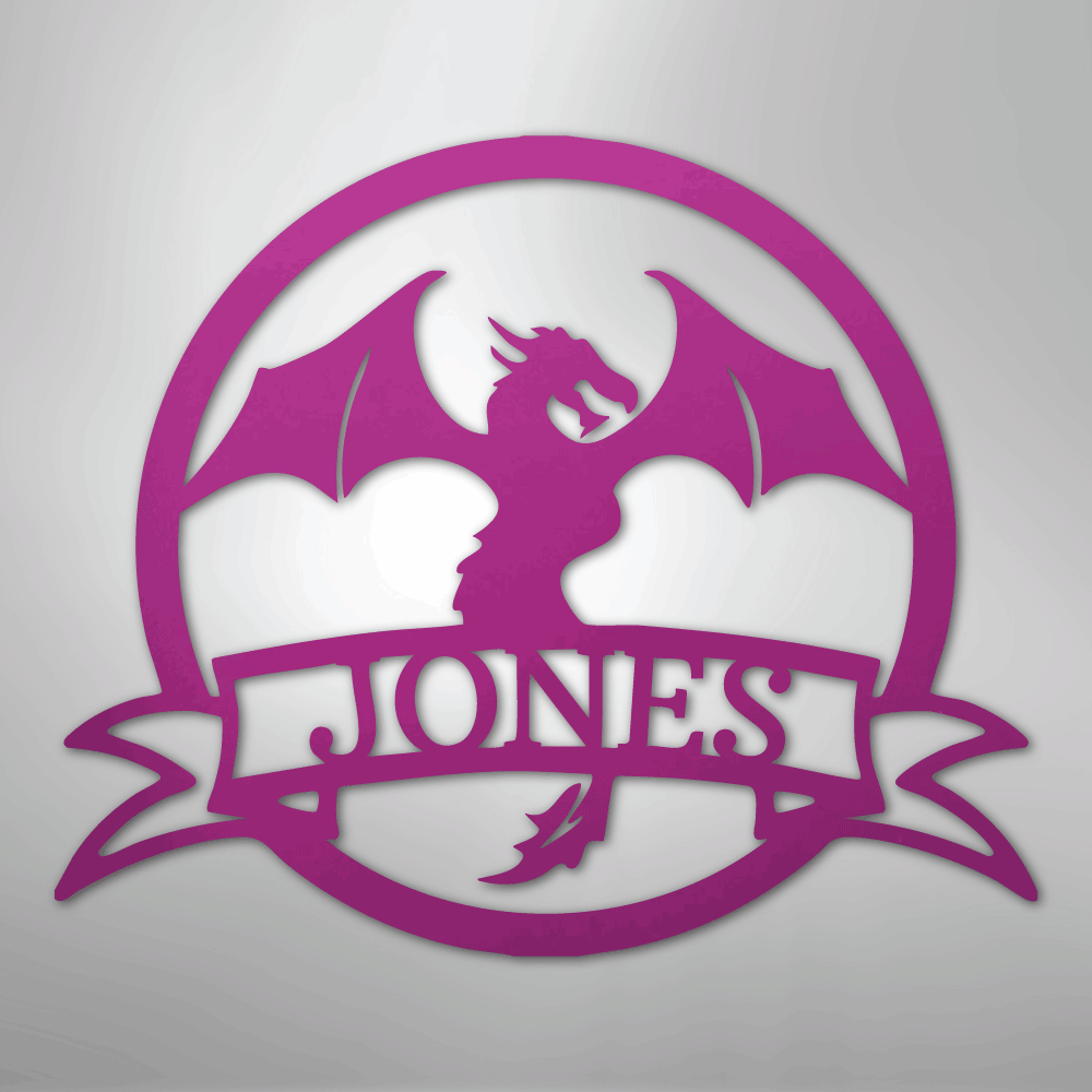 Custom Metal Wall Art - Personalized Dragon Name Sign Purple