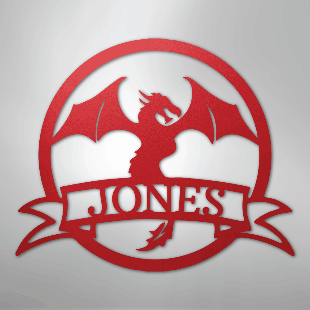 Custom Metal Wall Art - Personalized Dragon Name Sign Red