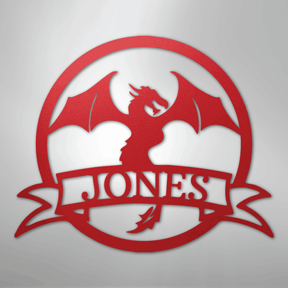 Custom Metal Wall Art - Personalized Dragon Name Sign Red