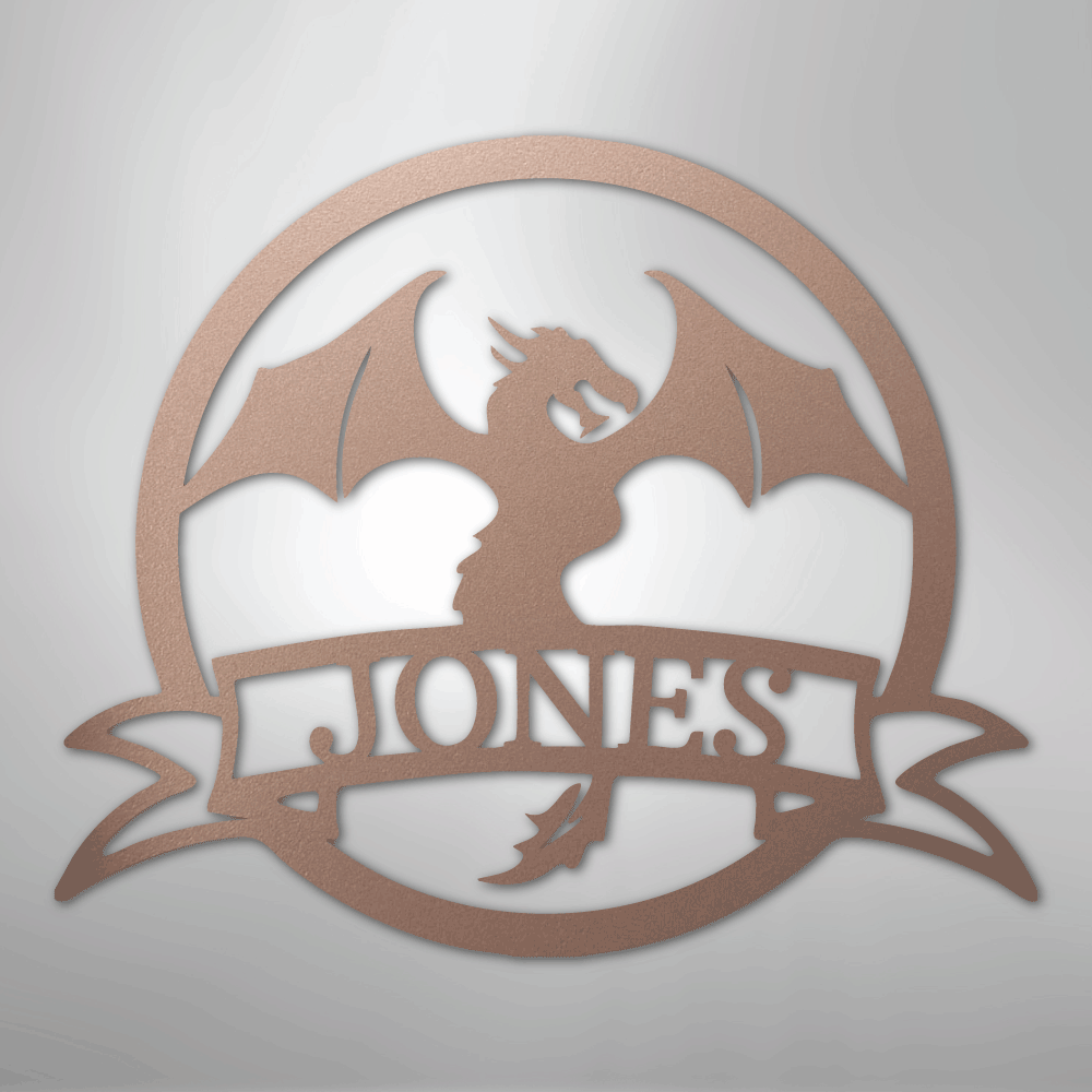 Custom Metal Wall Art - Personalized Dragon Name Sign Rose