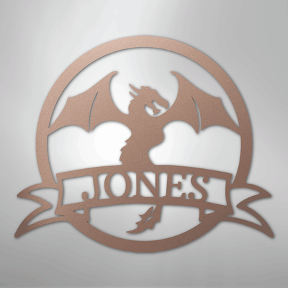 Custom Metal Wall Art - Personalized Dragon Name Sign Rose
