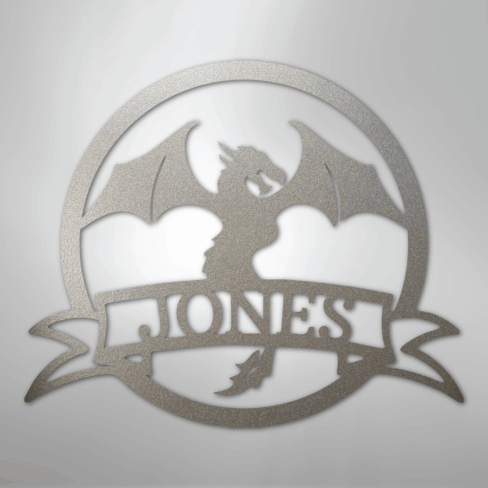 Custom Metal Wall Art - Personalized Dragon Name Sign Silver
